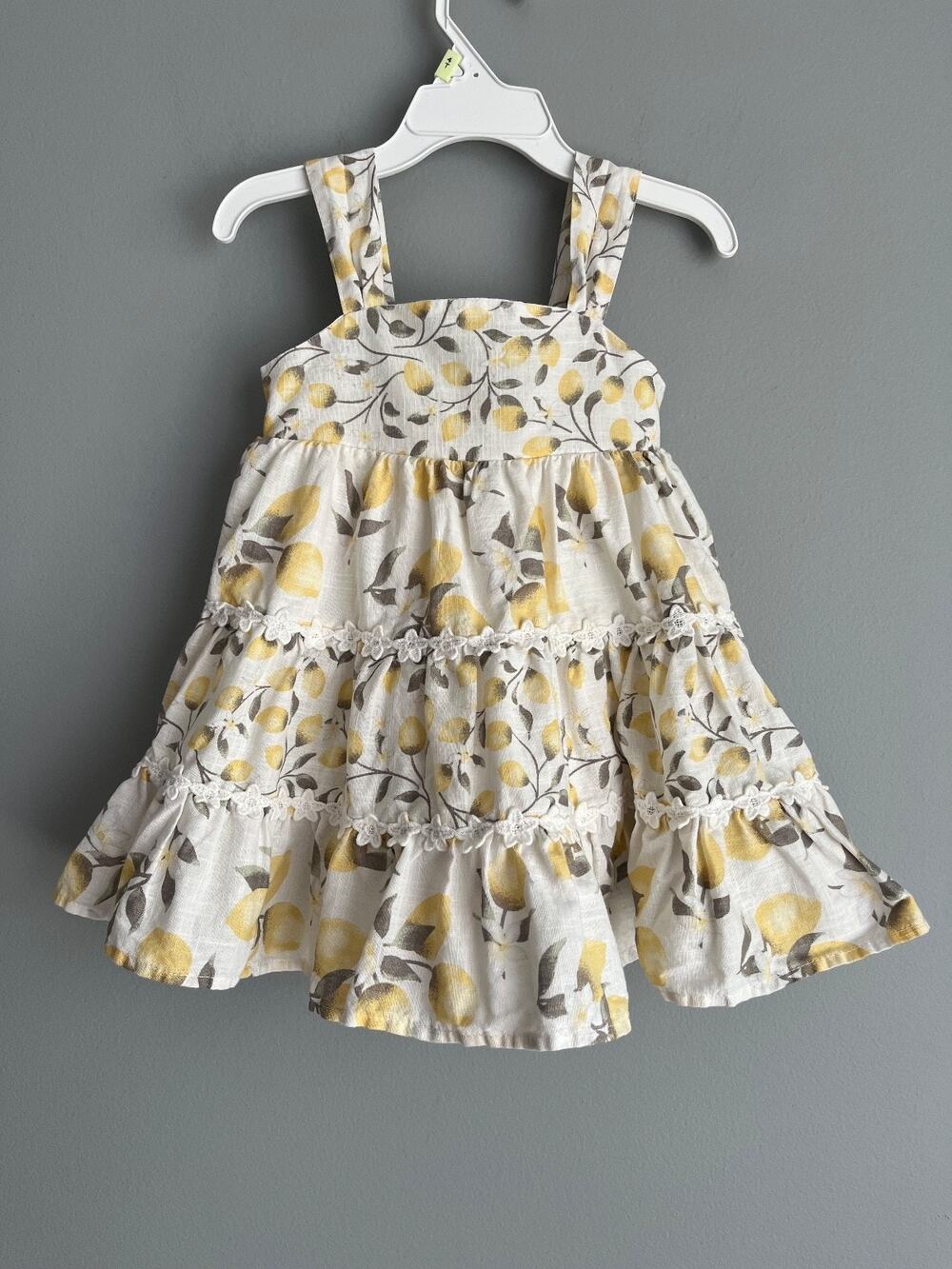 Haute Hippie Baby Girl Lemon Print Tiered Cotton Dress 24M Yellow White Cottage